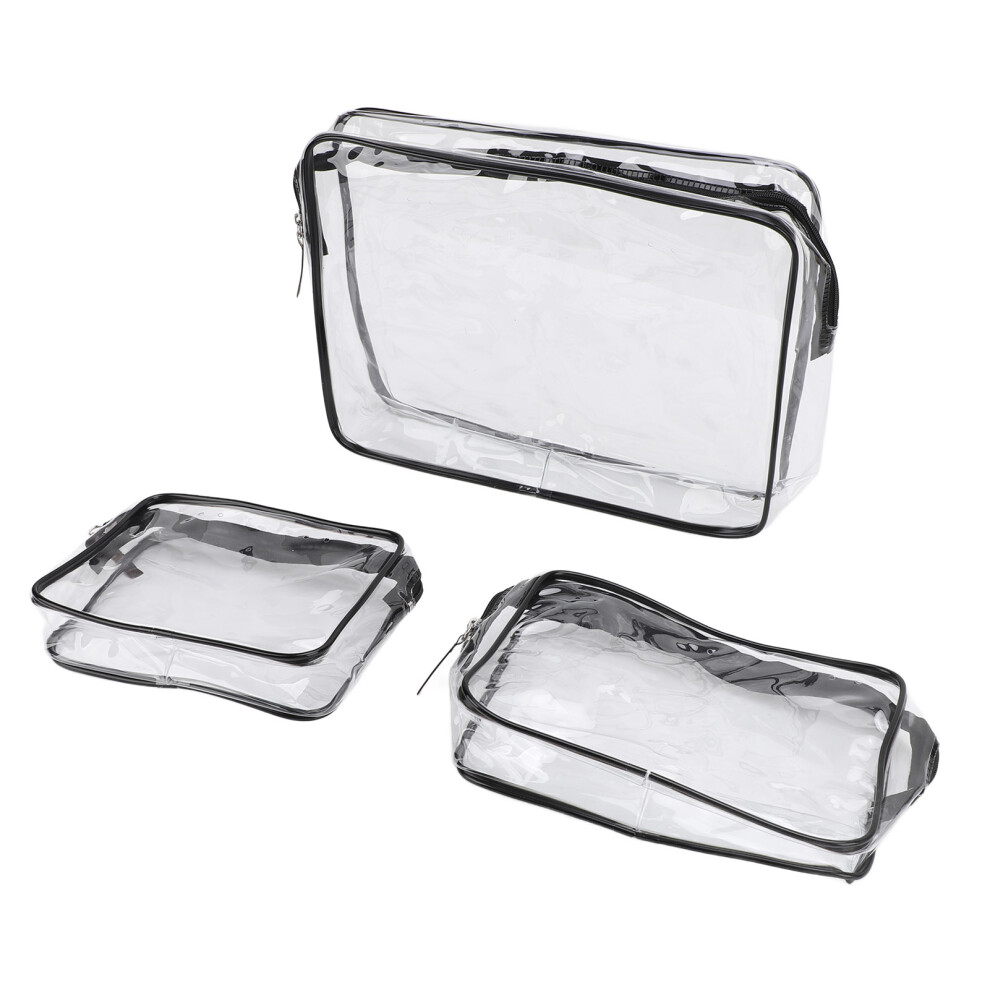 Black 3Pcs Clear Pvc Makeup Toiletry Brush Insert Bag Transparent For Travel