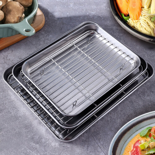 Plat à four en acier inoxydable, taille moyenne, avec grille en maille 2