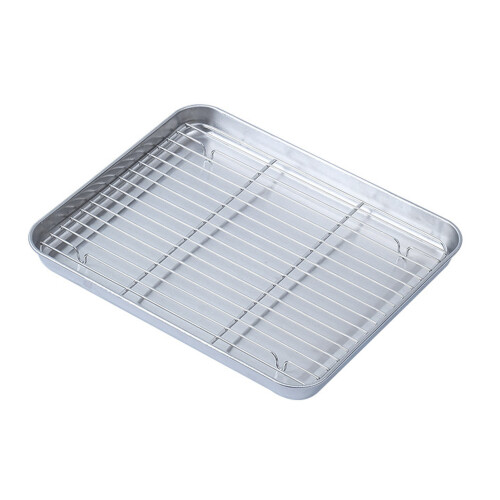 Plat à four en acier inoxydable, taille moyenne, avec grille en maille 1