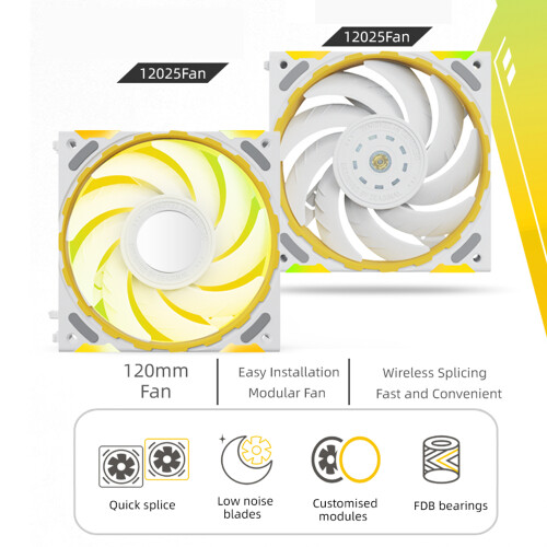 120mm ARGB Computer Cooling Fan, 1850RPM, PWM, Silent, Black/White 1