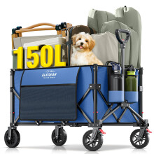 Elegear Festival Trolley Cart with Brake, 150L Folding Camping Trolley with Adjustable Handle & 360? All-Terrain Wheels, Collapsible Pull Along Wagon