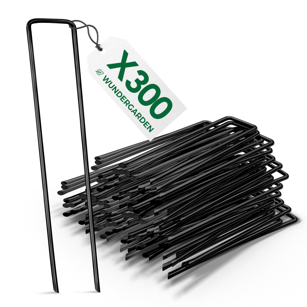 WUNDERGARDEN Pack of 300 x 6''/150mm 11 Gauge U-shaped multi-purpose steel Garden Securing Pegs - Ideal for securing weed fabric, landscape fabric,-image-OPC-PJ9T2DM-NEW