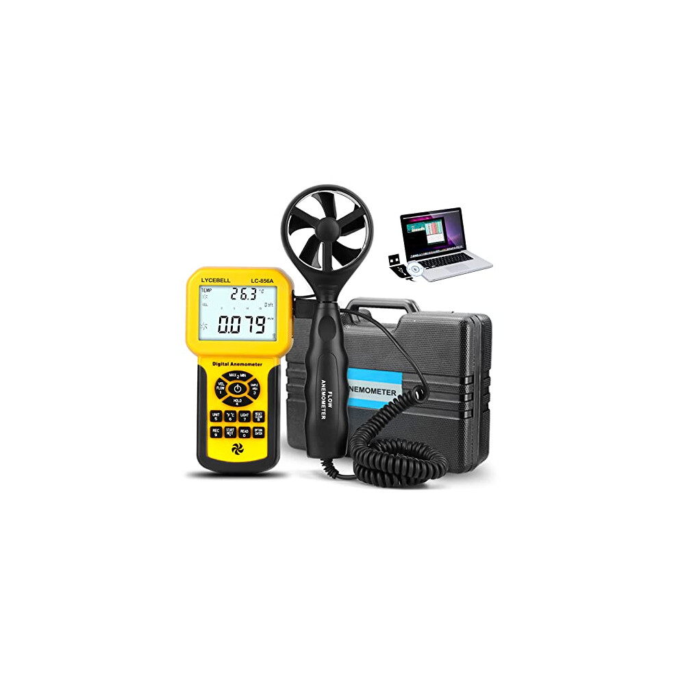 Lycebell Lc-856A Pro Anemometer With Telescopic Sensor, Wind Speed Meter, Wind Velocity Airflow Cfm Meter With Data Storage Back Light Lcd For Hvac 8000000909084