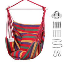 Goutime Hammock Chair Swing with 2 Seat Cushions Pillows, Hanging Chair with Detachable Metal Support Bar,Swing Chair with Carry Bag,Hanging Chair for