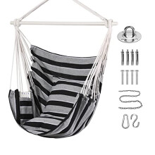 Goutime Hammock Chair Swing with 2 Seat Cushions Pillows, Hanging Chair with Detachable Metal Support Bar,Swing Chair with Carry Bag,Hanging Chair for