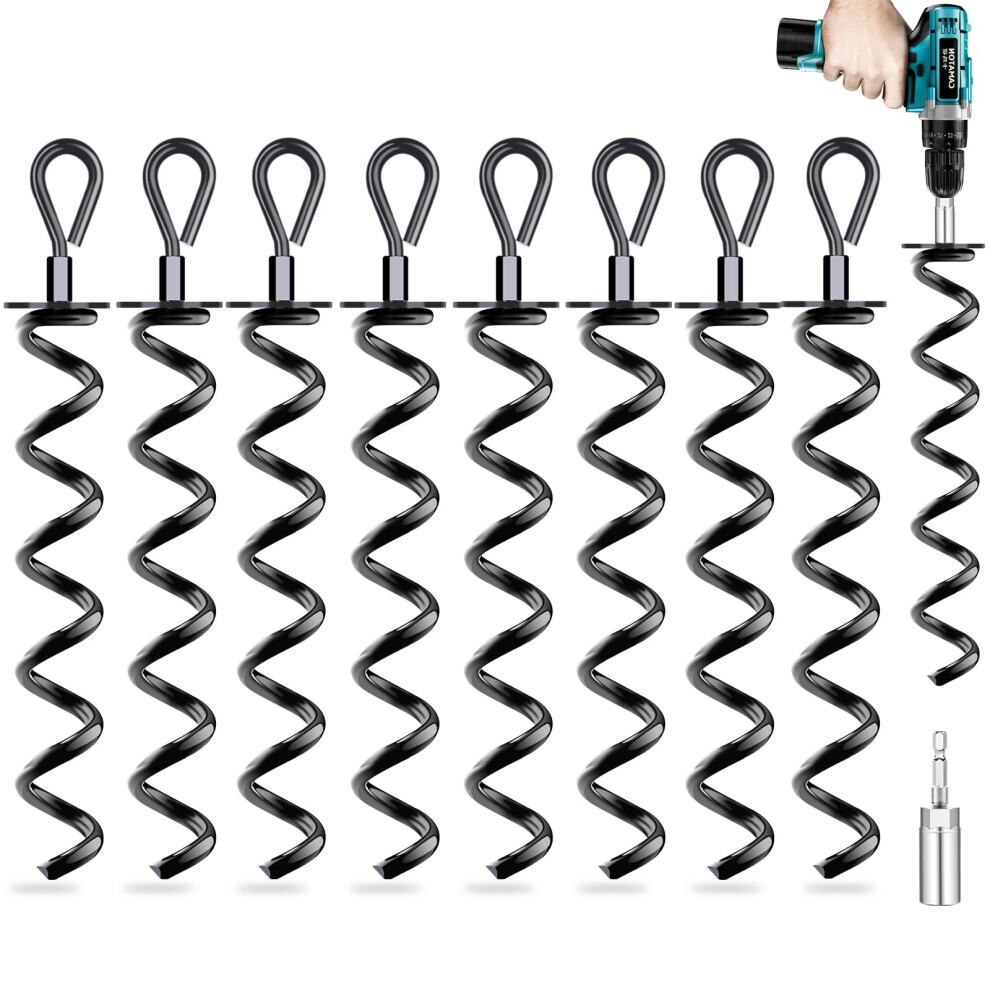 Pack Of 8 Ground Anchors With Adapter, Ground Anchors For Trampoline, Spiral Shed Anchor Kit For Securing Tents, Canopies, Tarpaulins, Trampolines, 8000000779786