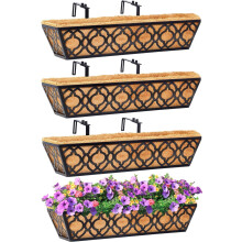 HFHOME 4Pcs 24"/60.9cm Railing Planter Box, Metal Wall Trough Rail Planters with Coco Liner and Adjustable Brackets, Gardening Kit for Window Box