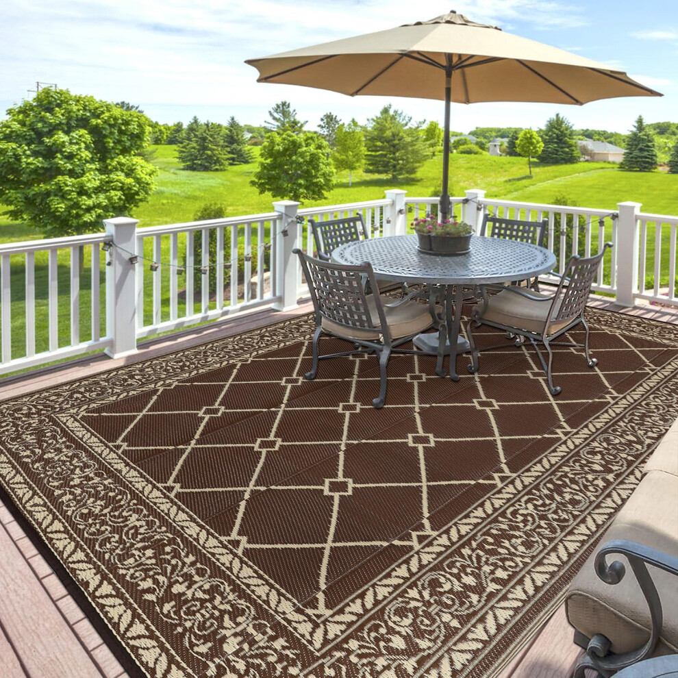SHACOS Extra Large Outdoor Rug Waterproof 270x360cm Reversible Mats Garden Rug Lightweight Plastic Rug Patio Rug UV Resistant Camping Outdoor Rug for