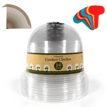 Dorgerove Garden Cloches 10 Pack - 26 x 21cm Clear Transparent Plastic Humidity Dome Covers for Outdoor Use Complete with 10 Colorful Plant Labels and