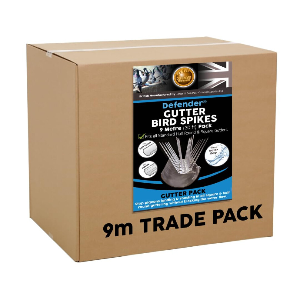 Defender Bird Spikes | Gutter Pack For Seagulls & Pigeons | Ready Assembled | 9 Metre Pack 8000000785923