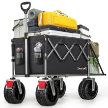 Overmont 300L Folding Festival Trolley Cart - All-terrain Extra Wide Wheels and Brake - Heavy Duty Cart Load up 150KG - with Adjustable Handle & Cover