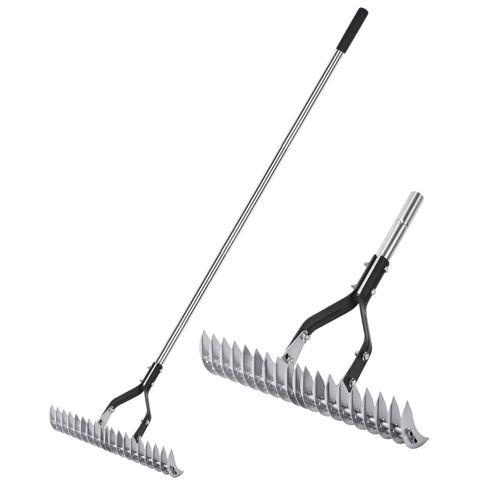 YEELOR Thatch Rake Landscaping Tools, 15 Inch Heavy Duty Garden Rake with Stainless Steel Handle, Lawn Loosening Soil Rake for Cleaning Dead Grass,