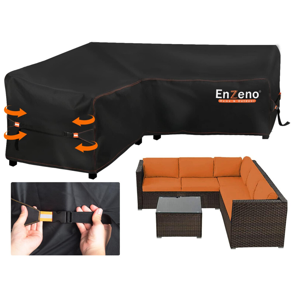 Enzeno Garden V-Shape Furniture Cover Waterproof, 420D Heavy Duty Oxford Fabric Outdoor Rattan Corner Sofa Cover With Waterproof Tape (286 * 286 *