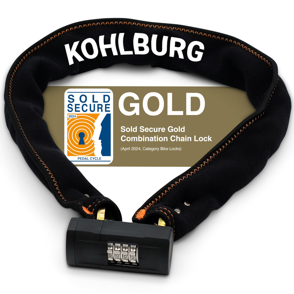 Kohlburg Heavy Duty Combination Bike Lock [Sold Secure Gold] 43"/110Cm Long With Maximum Security ? Anti Theft Bike Chain Lock With Numeric Code & 8Mm 8000000807892