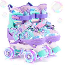 Mermaid Roller Skates for Girls Kids, Mosoulais 4 Size Adjustable Light up Wheels Rainbow Skates for Toddlers, Beginner Rollerskates Indoor Outdoor