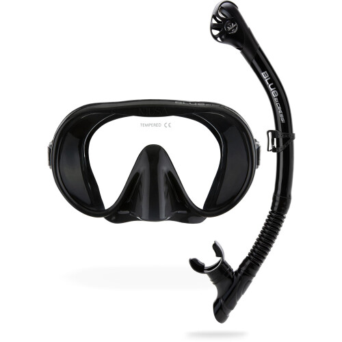 CRESSI Tino Adventure Set Black/Graphite [S/M] - Snorkel Set Tonga Fins, Tino Mask and Scilla Snorkel for Snorkelling and Diving, Black/Graphite, S/M,
