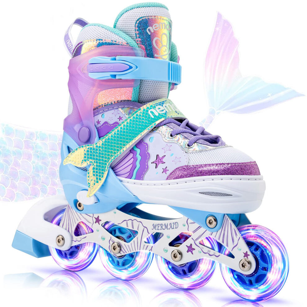 Photos - Roller Skates NEMONE Mermaid 4 Size Adjustable Inline Skates for Girls with 8 Light up Wheels, Purple Blue Roller Blades for Kids Youth, B