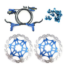 Zoom Hydraulic Disc Brakes Mountain Bike Sets MTB Front & Rear Set with Floating Disc Rotor 160mm & Color Bolts (Blue)