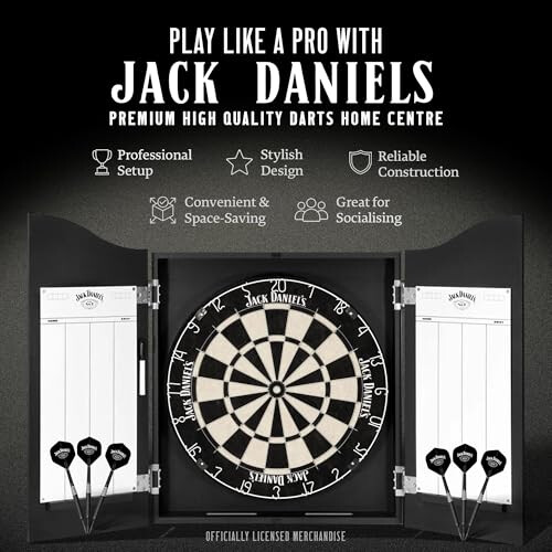 Jack Daniels Officially Licensed Jack Daniel's Printed Darts Home Centre in Black Including Dartboard | JD Logo (CAB512) 1