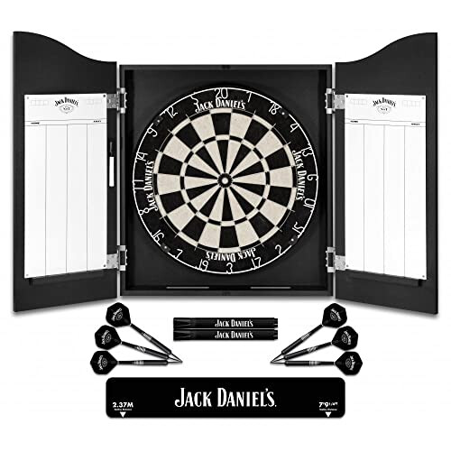 Jack Daniels Officially Licensed Jack Daniel's Printed Darts Home Centre in Black Including Dartboard | JD Logo (CAB512)