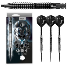 Harrows Black Knight 90% Tungsten Steel Tip Darts Set, 21g - 26g - Includes Black Carbon ST Midi Shafts & Micron Black Knight Flights (22g)