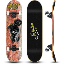 Sefulim 31 x 8 Inch Complete Skateboard 7 Layer Canadian Maple Double Kick Deck Skateboard for Boys Girls Teens Adults Beginner