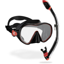 CRESSI F-Dual + Supernova Dry Combo - Unisex Diving Mask F-Dual rimless and Dry Snorkel for Snorkelling and Scuba Diving, Black / Red