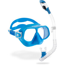 CRESSI Rombo + Mini Dry Combo Azure Clear/Azure - Junior Combo Set, Mask Rombo and Mini Dry Snorkel, Transparent/Azure, One Size