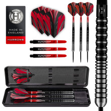 Harrows Predator 90% Tungsten Steel Tip Darts Set 22g, 23g, 24g &25g - Includes Ultra Traction Grip, Supergrip Fusion Shafts, Prime Flights & Travel