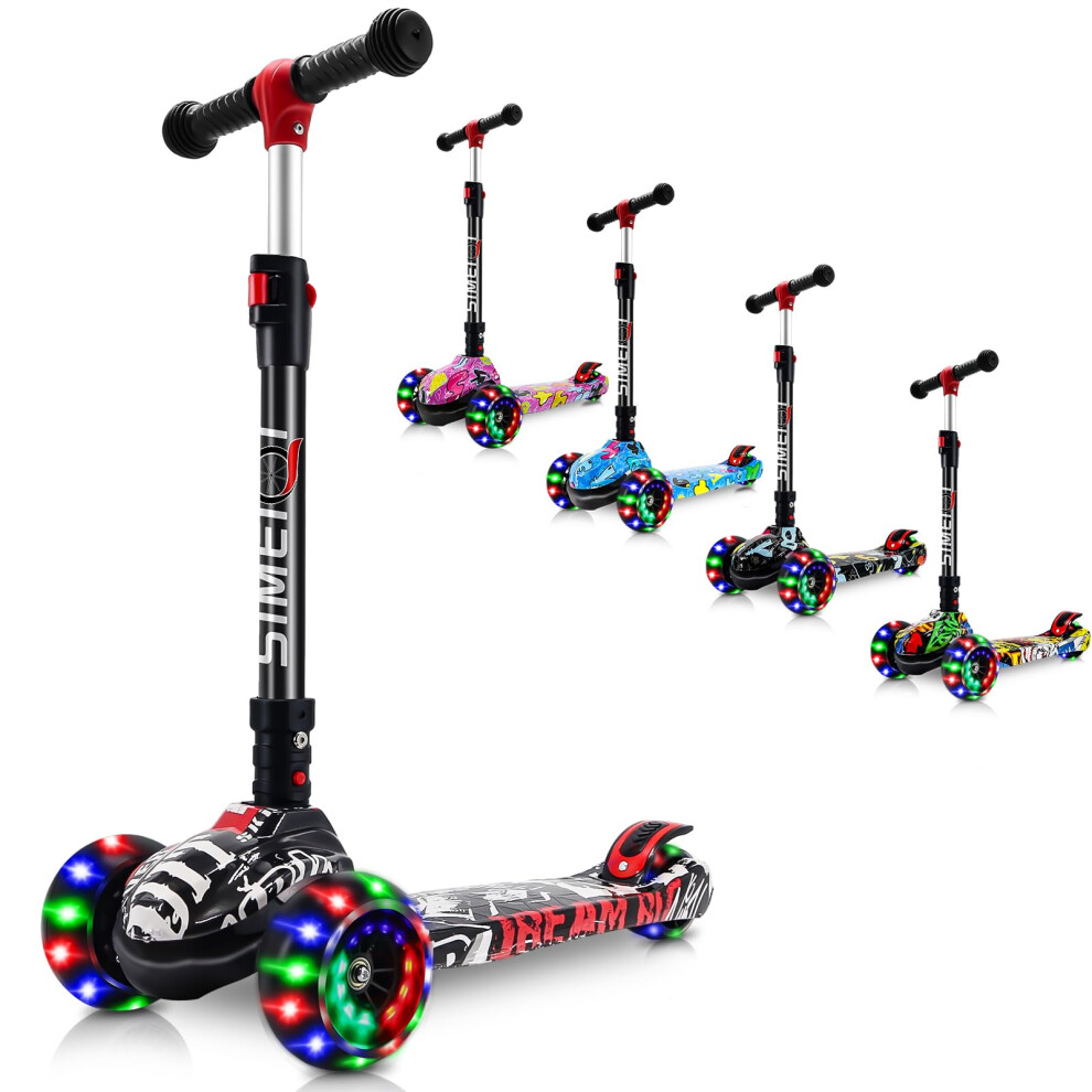 3 Wheels Kids Scooter for Boys Girls Ages 3-8 Years Old Boys Girls with Adjustable Height Flashing LED Lights Folding Kick Scooter