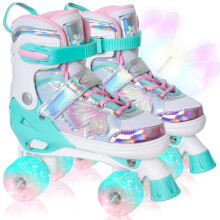 Nattork Kids Roller Skates for Girls Boys Kids, 4 Sizes Adjustable Quad Skates Butterfly and Flower with All Light up Wheels - Birthday Gift for