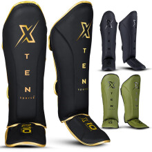 XTEN SPORTS Shin Guards Muay Thai, MMA, Gel Integrated Padding, Training Sparring, Boxing, Kickboxing, BJJ, Taekwondo Protective Gear, Golden, XL