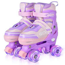 LOKJIJI Roller Skates for Girls Kids Child Beginners, Adjustable 4 Sizes Roller Skates for Kids and Youth with Light Up Wheels, Purple & Pink Kids