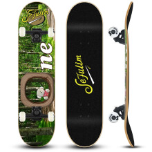 Sefulim 31 x 8 Inch Complete Skateboard 7 Layer Canadian Maple Double Kick Deck Skateboard for Boys Girls Teens Adults Beginner