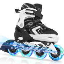 Nattork Roller Skates for Boys with Full Light up Wheels, Adjustable Beginner Inline Skates for Youth, Black Ages 8-12