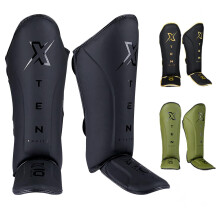 XTEN SPORTS Shin Guards Muay Thai, MMA, Gel Integrated Padding, Training Sparring, Boxing, Kickboxing, BJJ, Taekwondo Protective Gear, Matte Black, XL