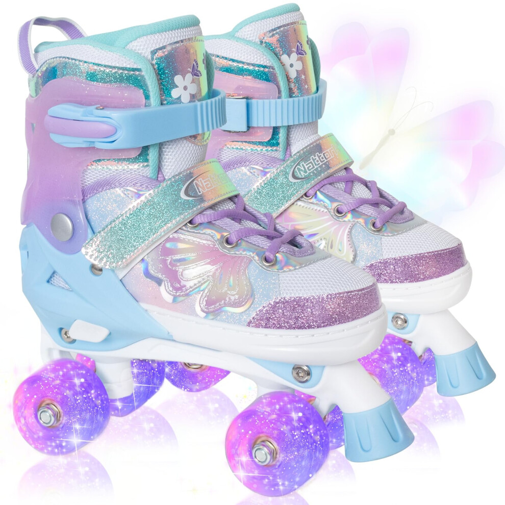 Photos - Roller Skates Nattork Kids  for Girls Boys Kids, 4 Sizes Adjustable Quad Skates Butterfly and Flower with All Light up Wheels
