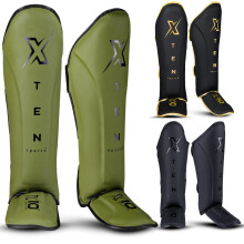 XTEN SPORTS Shin Guards Muay Thai, MMA, Gel Integrated Padding, Training Sparring, Boxing, Kickboxing, BJJ, Taekwondo Protective Gear, Olive Green