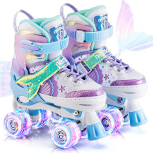 NEMONE Mermaid 4 Size Adjustable Roller Skates for Girls with 8 Light up Wheels, Purple Blue Skates for Toddlers, Beginner Kids Roller Skates Indoor