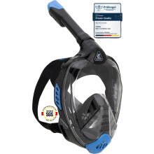 CRESSI Bali Full Face Mask Black/Blue L/XL - Unisex Integral Snorkel Mask, Anti Fog Clear Lens, 100% Silicone, Dry Snorkel with Float Valve, Action