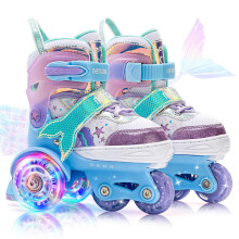 NEMONE Mermaid 4 Size Adjustable Roller Skates for Girls with 8 Light up Wheels, Purple Blue Skates for Toddlers, Beginner Kids Roller Skates Indoor