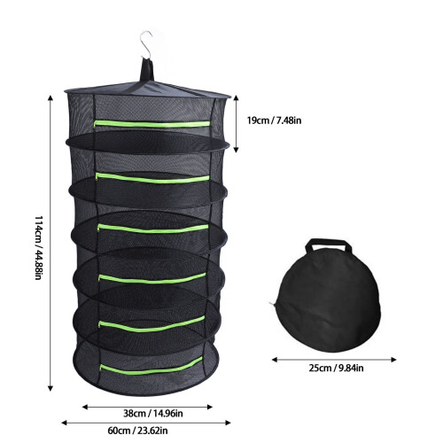 Herb Drying Rack Fluorescent Green Zipper Cover 6-Layer Waterproof Mesh Net 1