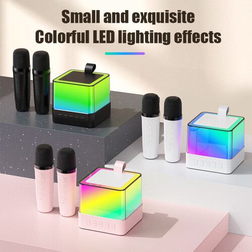 Mini Wireless Karaoke Microphone Speaker Set with LED Lights 1200mAh Pink 2