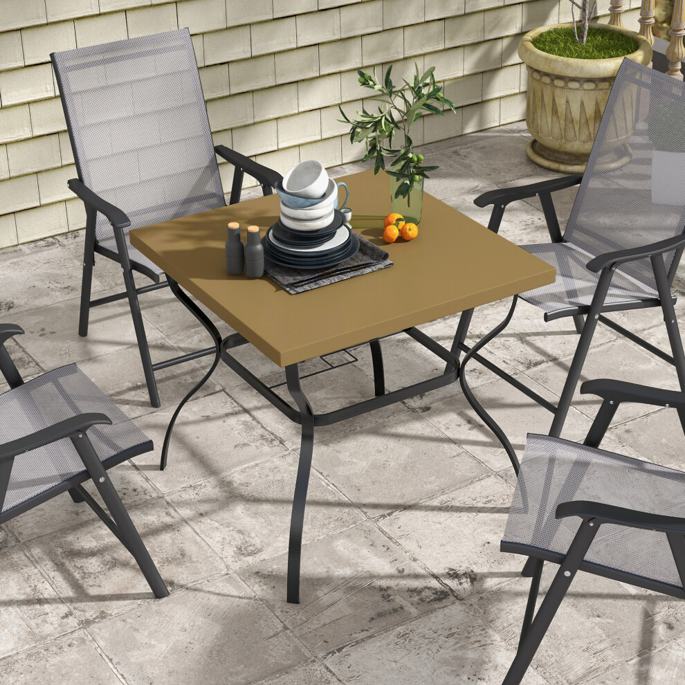 Outsunny Garden Dining Table W/ Umbrella Hole, Dining Table For 4, Brown
