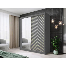 (180cm, Grey) FHI-Manchester Mirrored Sliding Door Wardrobe