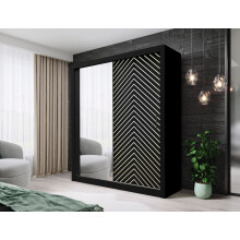 (120cm, Black and Oak) FHI-Manchester Mirrored Sliding Door Wardrobe