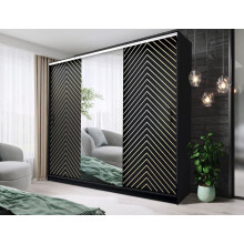 (250cm, Black and Oak) FHI-Manchester Mirrored Sliding Door Wardrobe