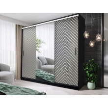 (250cm, Black and Grey) FHI-Manchester Mirrored Sliding Door Wardrobe