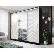 (250cm, Black and White) FHI-Manchester Mirrored Sliding Door Wardrobe
