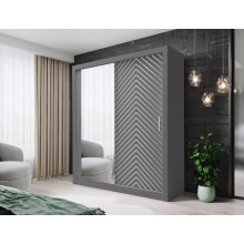 (180cm, Grey and White) FHI-Manchester Mirrored Sliding Door Wardrobe